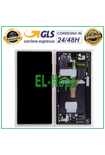 DISPLAY LCD FRAME ORIGINALE SAMSUNG GALAXY S22 ULTRA SM-S908 TOUCH SCREEN NERO