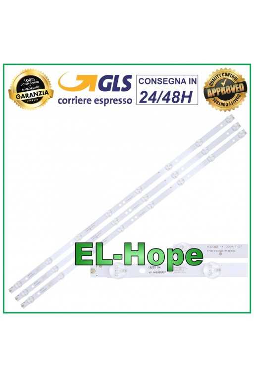 KIT 3 BARRE STRIP 8 LED TV 32" PHILIPS 4708-K320WD 32PFL3045 - TCL LE32D59 618mm