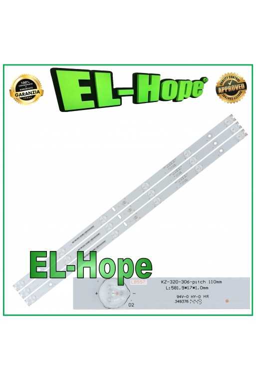 KIT 3 BARRE 6 LED PER TV 32" HISENSE KZ-320-306-PITCH JHD315GH-E52 AGS46124 KIT 3 BARRE 6 LED PER TV 32" HISENSE KZ-320-306-PITCH JHD315GH-E52 AGS46124