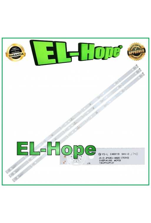 KIT 3 BARRE STRIP LED PER TV 42" AKAI JS-D-JP42EU-082EC YS-L E469119 L730mm 2PIN KIT 3 BARRE STRIP LED PER TV 42" AKAI JS-D-JP42EU-082EC YS-L E469119 L730mm 2PIN