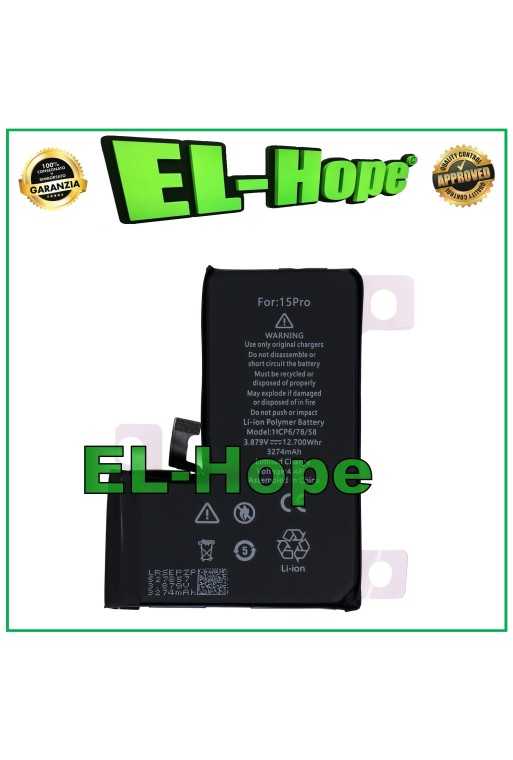 BATTERIA DI RICAMBIO PILA PER IPHONE 15 PRO 3274 mAh 4.47V A3102 BATTERIA DI RICAMBIO PILA PER IPHONE 15 PRO 3274 mAh 4.47V A3102