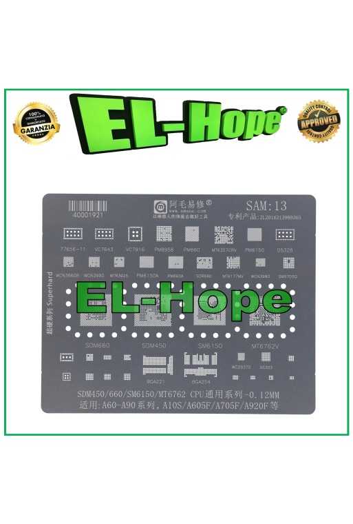 STENCIL REBALLING SCHEDA MADRE LAYER SAM13 PER SAMSUNG A60 - A90 SDM450 SM6150 STENCIL REBALLING SCHEDA MADRE LAYER SAM13 PER SAMSUNG A60 - A90 SDM450 SM6150