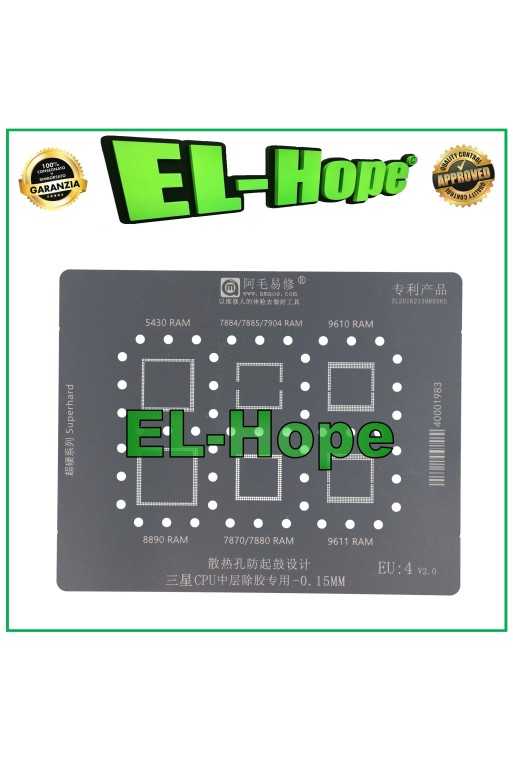 STENCIL REBALLING LAYER AMAOE EU4 PER SAMSUNG EXYNOS 5430 7884 7885 7904 9610 STENCIL REBALLING LAYER AMAOE EU4 PER SAMSUNG EXYNOS 5430 7884 7885 7904 9610