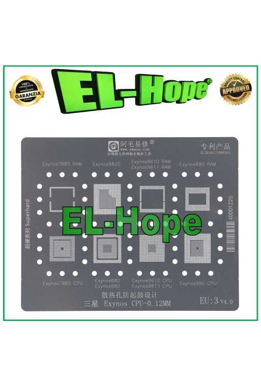 STENCIL SCHEDA MADRE CPU AMAOE EU3 PER SAMSUNG EXYNOS 7885 9820 9610 9611 990 STENCIL SCHEDA MADRE CPU AMAOE EU3 PER SAMSUNG EXYNOS 7885 9820 9610 9611 990