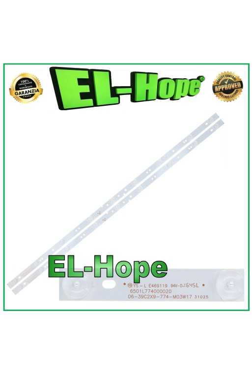 KIT 2 BARRE STRIP 9 LED PER TV 39" AKAI 06-39C2X9-774-M03W17 6501L774000020 KIT 2 BARRE STRIP 9 LED PER TV 39" AKAI 06-39C2X9-774-M03W17 6501L774000020