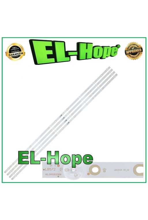 KIT 4 BARRE 8 LED PER TV 43" PHILIPS LBM430M0801-BW-3 L/R LB43104 43PUS616212 