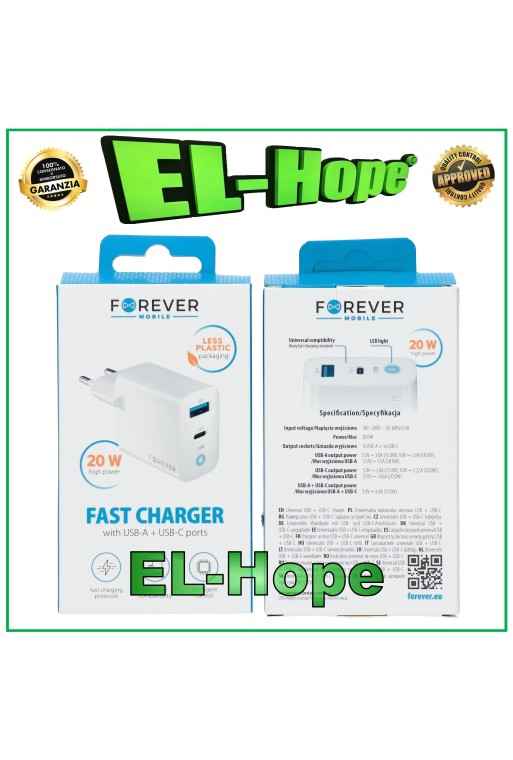 CARICA BATTERIA QUICK CHARGE PER HUAWEI 20W TRAVEL DOPPIO USB TYPE C BIANCO