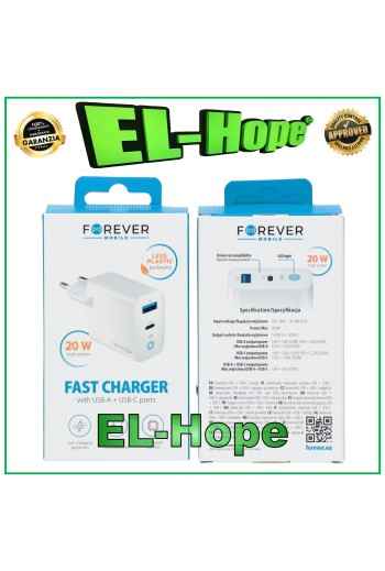 CARICA BATTERIA QUICK CHARGE PER ZTE 20W TRAVEL DOPPIO USB TYPE C BIANCO
