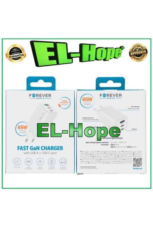 CARICA BATTERIA QUICK CHARGE PER VIVO 65W TRAVEL DOPPIO USB TYPE C BIANCO