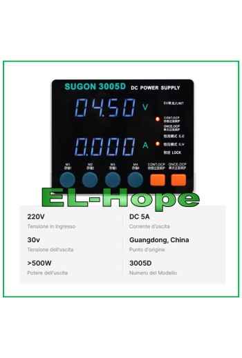 ALIMENTATORE STABILIZZATO DA BANCO SUGON 3005D 30V 5A DC USB POWER ALIMENTATORE STABILIZZATO DA BANCO SUGON 3005D 30V 5A DC USB POWER