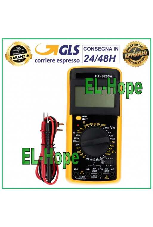 TESTER MULTIMETRO DIGITALE PROFESSIONALE DT9205A + COPPIA PUNTALI VOLT AMPERE TESTER MULTIMETRO DIGITALE PROFESSIONALE DT9205A + COPPIA PUNTALI VOLT AMPERE