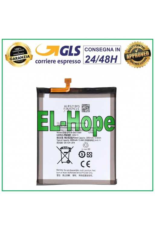 BATTERIA EB-BA515ABY PER SAMSUNG GALAXY A51 SM-A515 F 4000 mAh PARI ORIGINALE BATTERIA EB-BA515ABY PER SAMSUNG GALAXY A51 SM-A515 F 4000 mAh PARI ORIGINALE